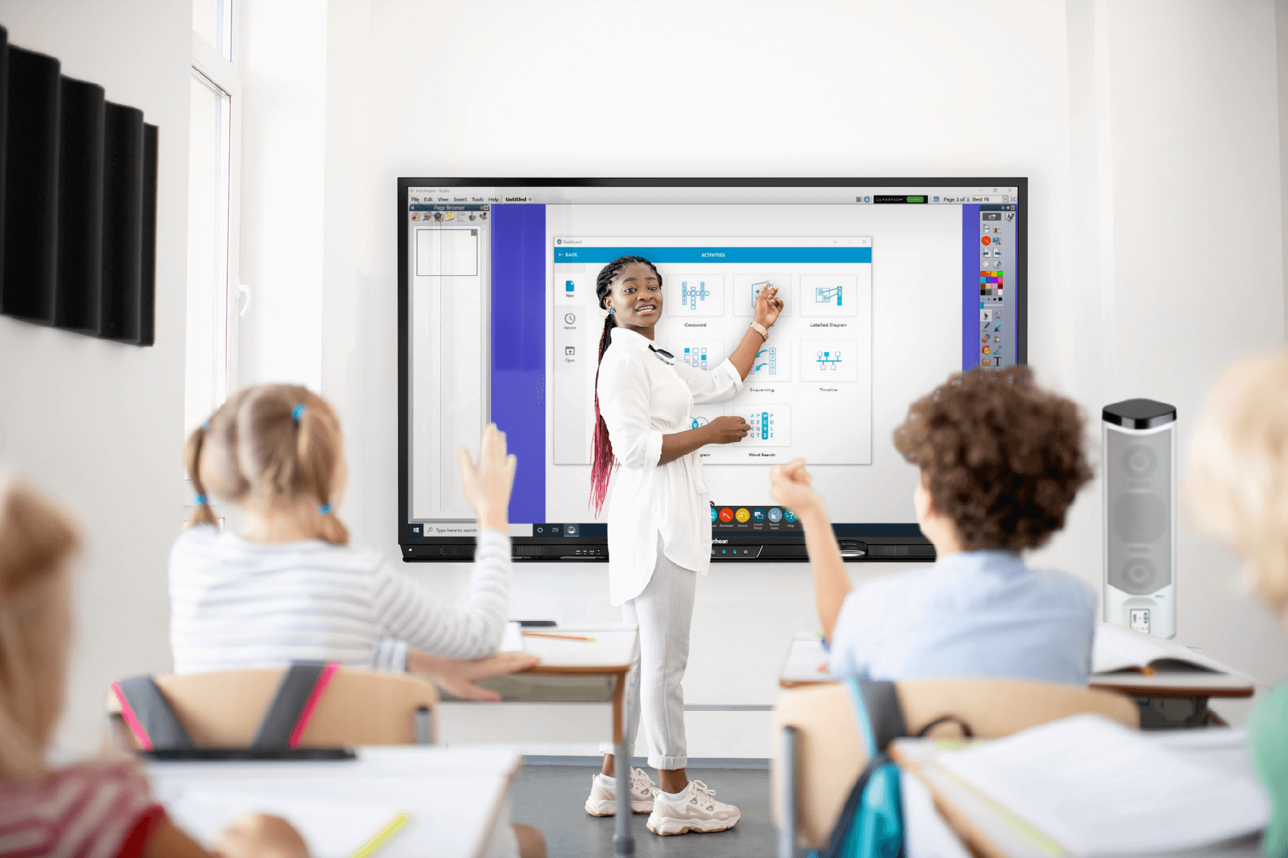 Teacher at interactive screen with Juno-1